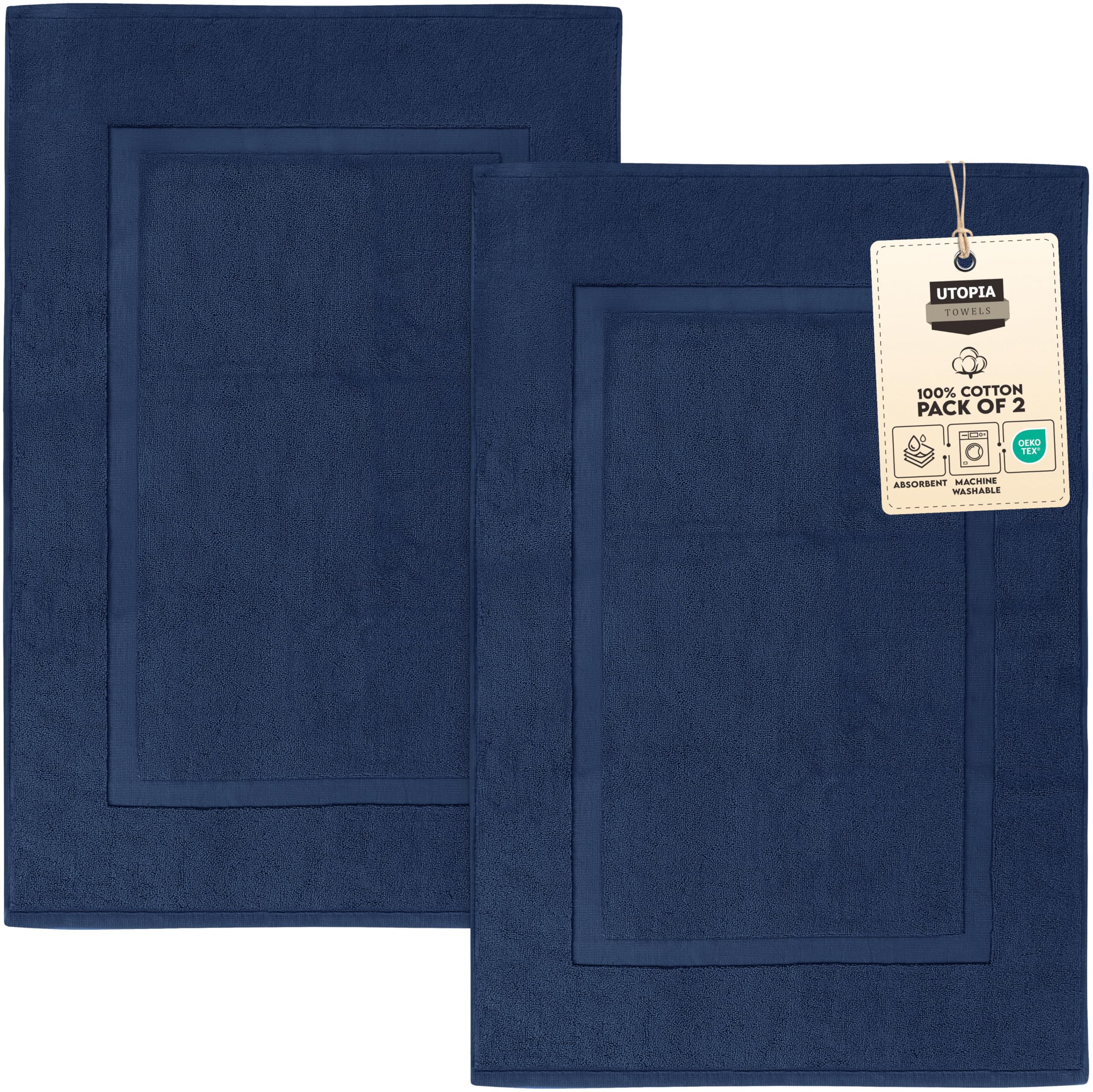 Utopia Towels front view of navy bath mat showing full coverage and comfort
