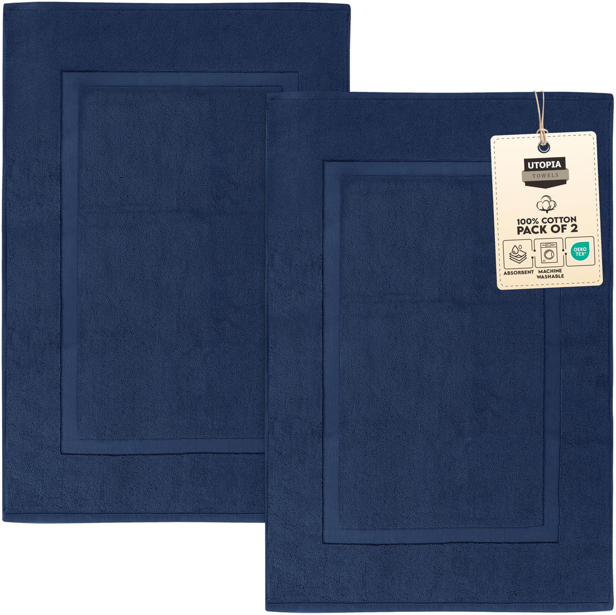 Utopia Towels front view of navy bath mat showing full coverage and comfort