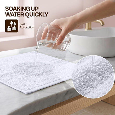 Utopia Towels bathroom display on counter showing hospitality-ready look