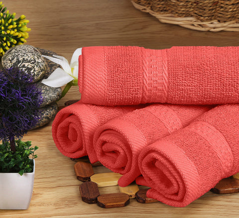 Utopia Towels styled in bathroom demonstrating coral color as decor accent