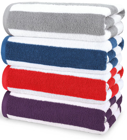 Utopia Towels front-packaging showing four striped towels, clear color choice benefit