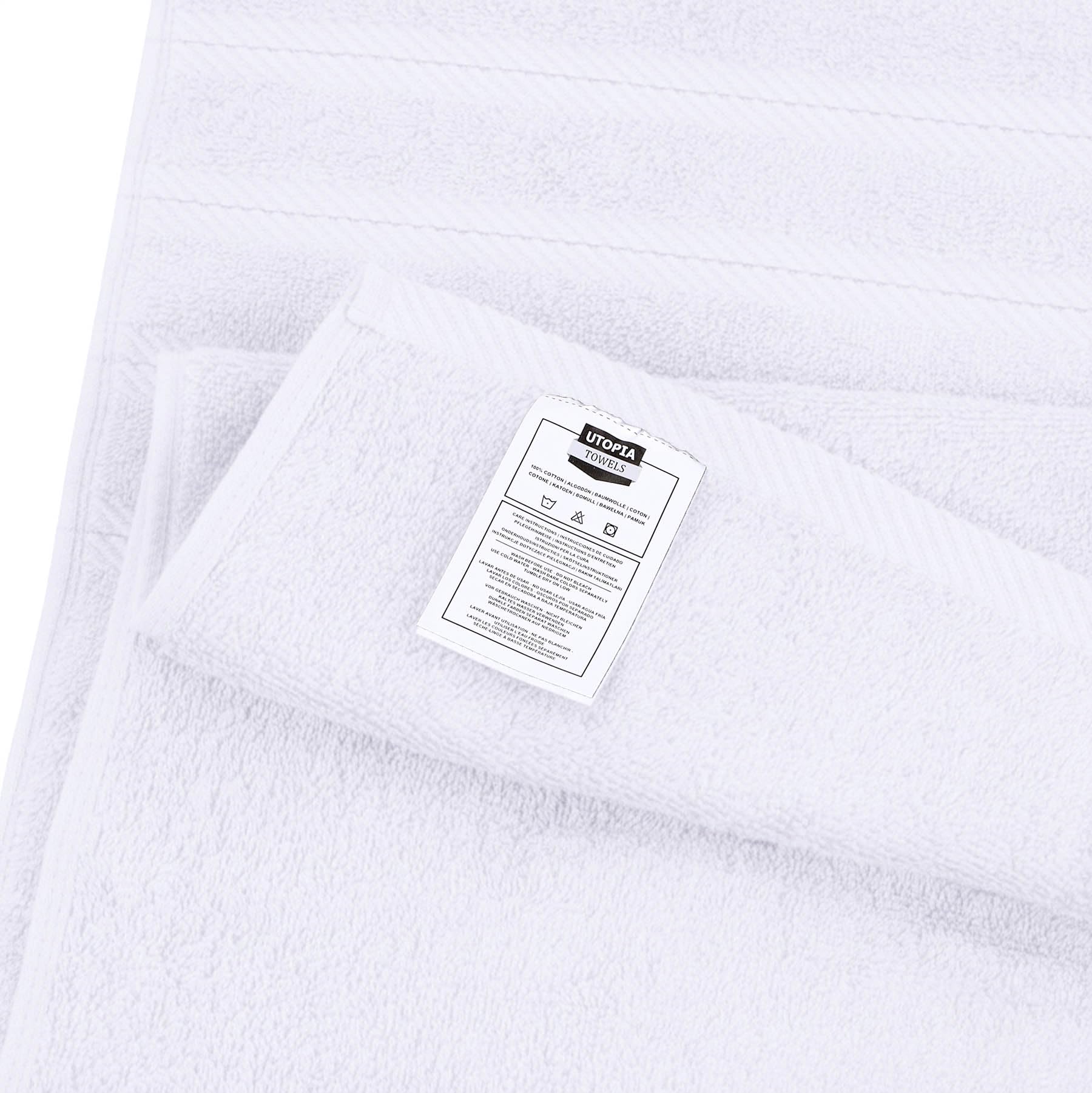 Utopia Towels hem and label detail showing construction and durable finish benefit
