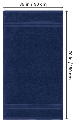 Utopia Towels folded stack navy highlighting neat storage and softness