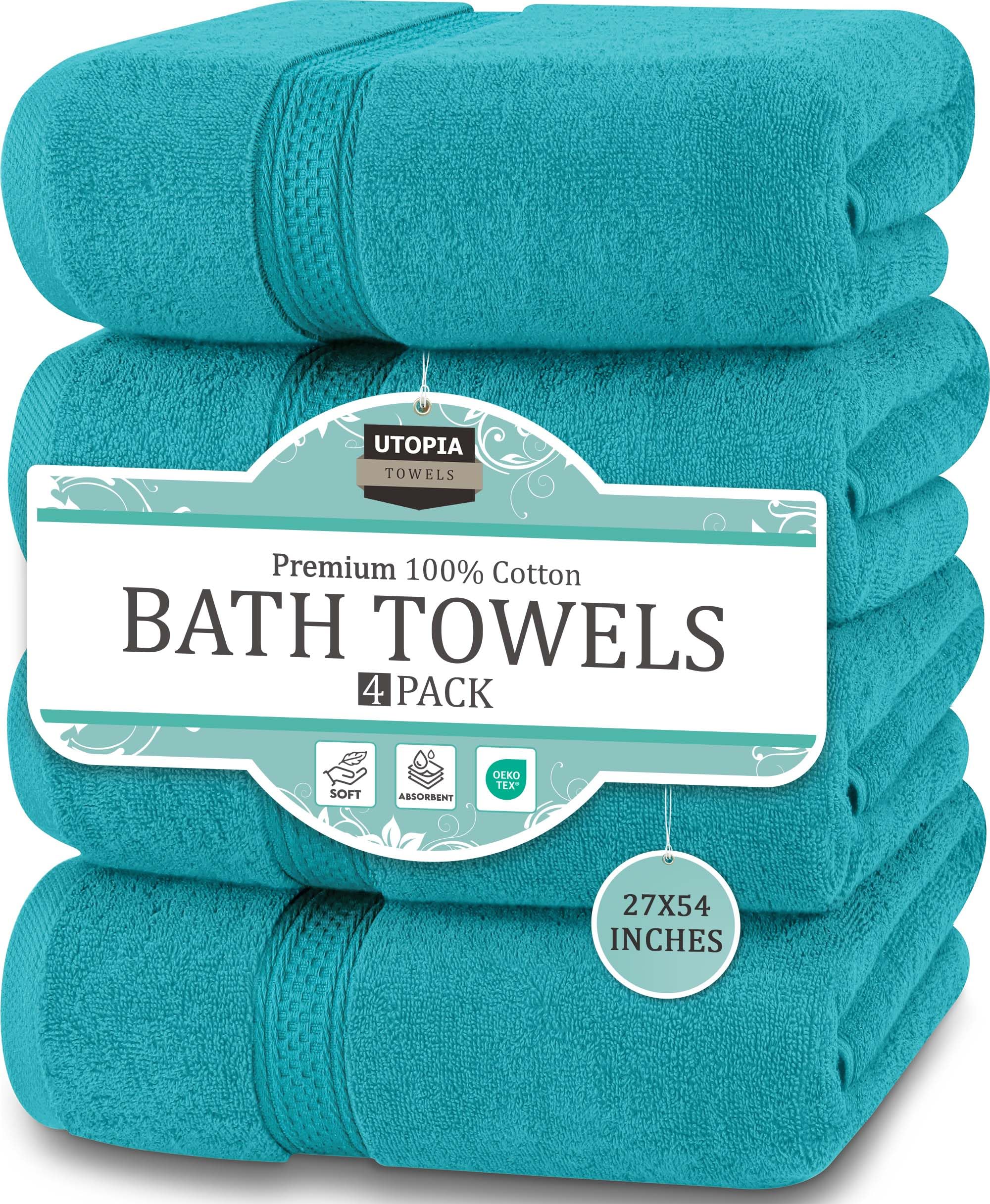 Utopia Towels folded front view showing neat stack and coordinated turquoise look