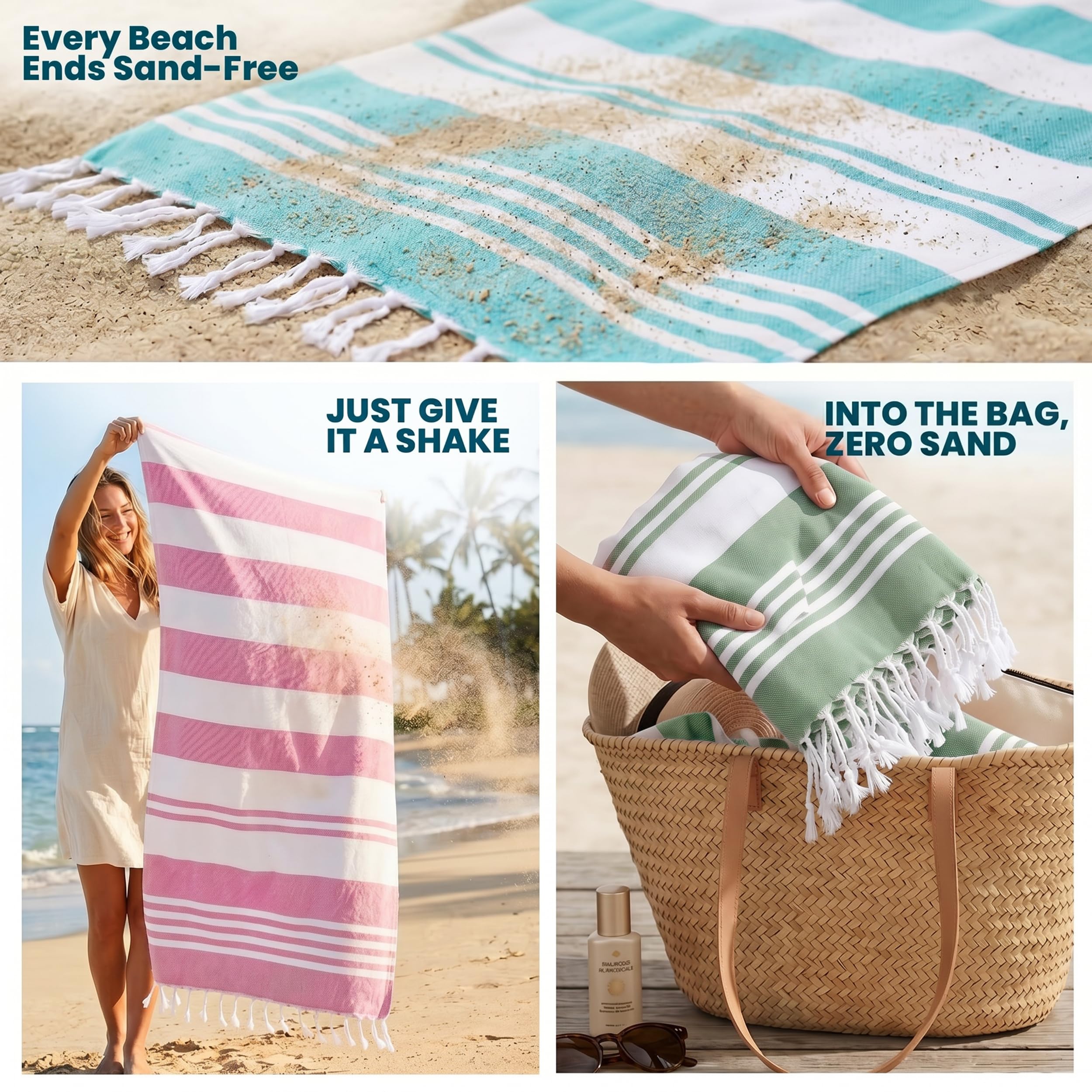 Utopia Towels folded stack in coordinated colors highlighting compact packing benefit