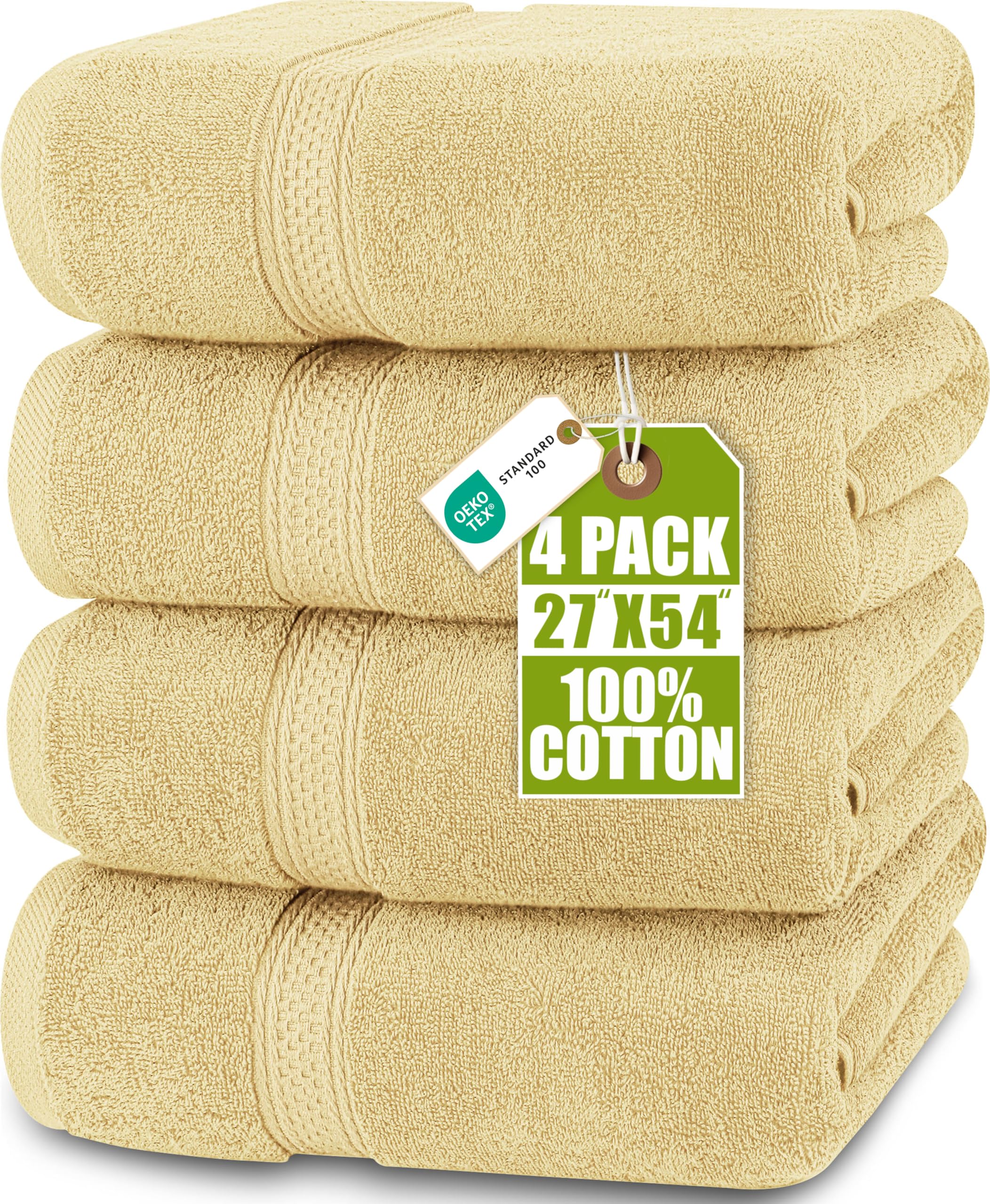 Utopia Towels folded front pack in beige showing neat presentation and value