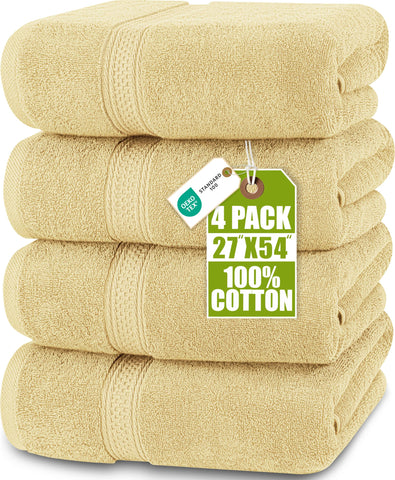 Utopia Towels folded front pack in beige showing neat presentation and value