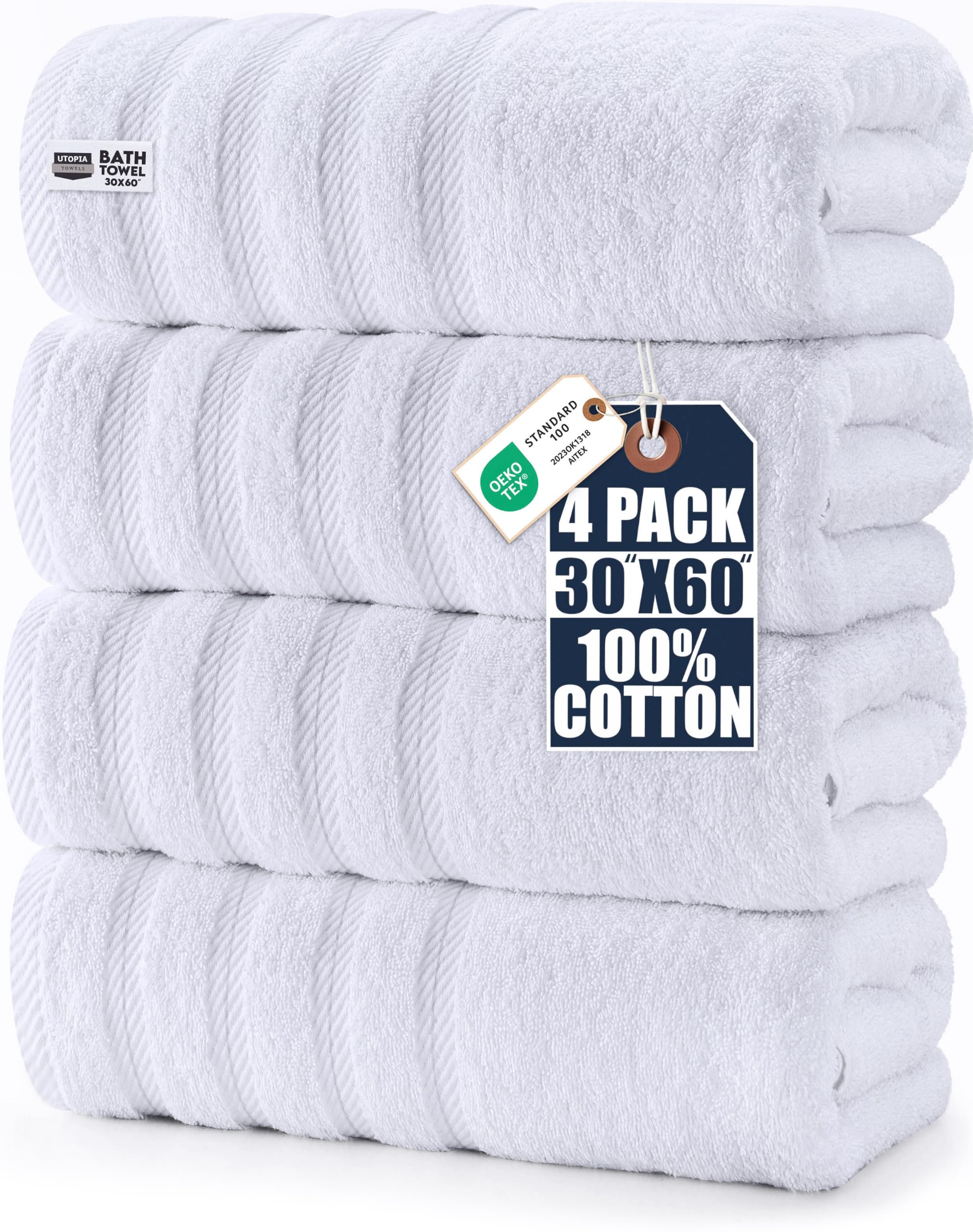 Utopia Towels front folded view showing neat stack and clean white look, inviting comfort