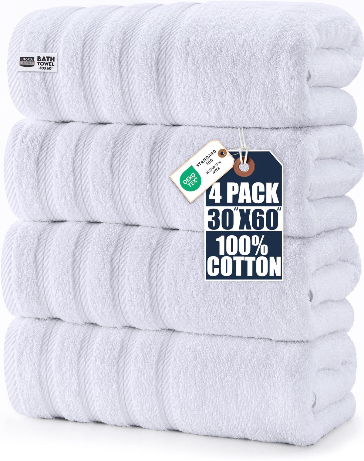 Utopia Towels front folded view showing neat stack and clean white look, inviting comfort