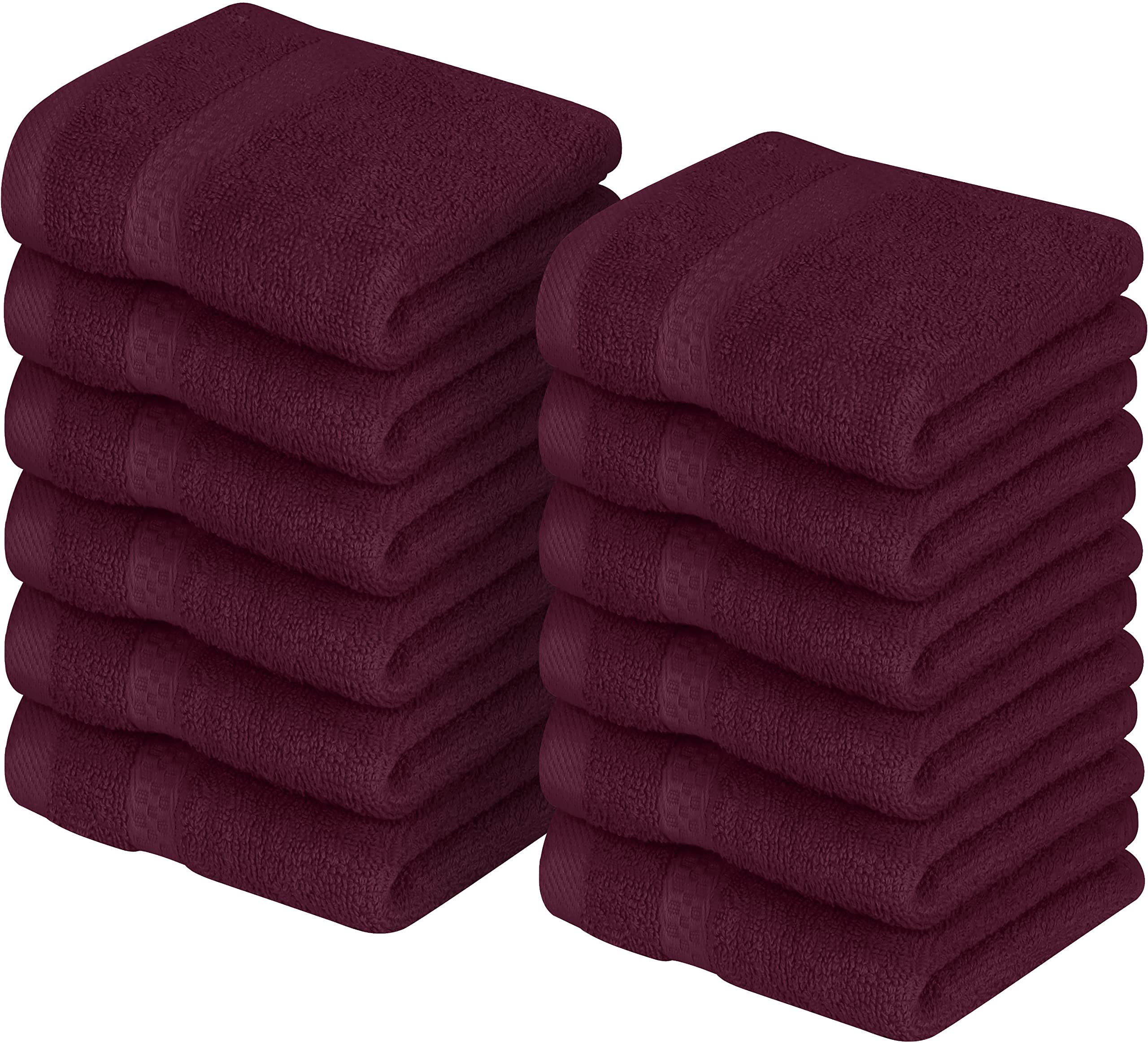 Utopia Towels front pack burgundy showing 12 cloths and neat fold benefiting quick selection
