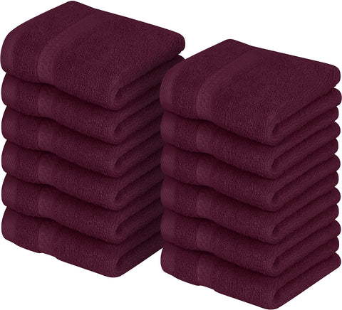 Utopia Towels front pack burgundy showing 12 cloths and neat fold benefiting quick selection