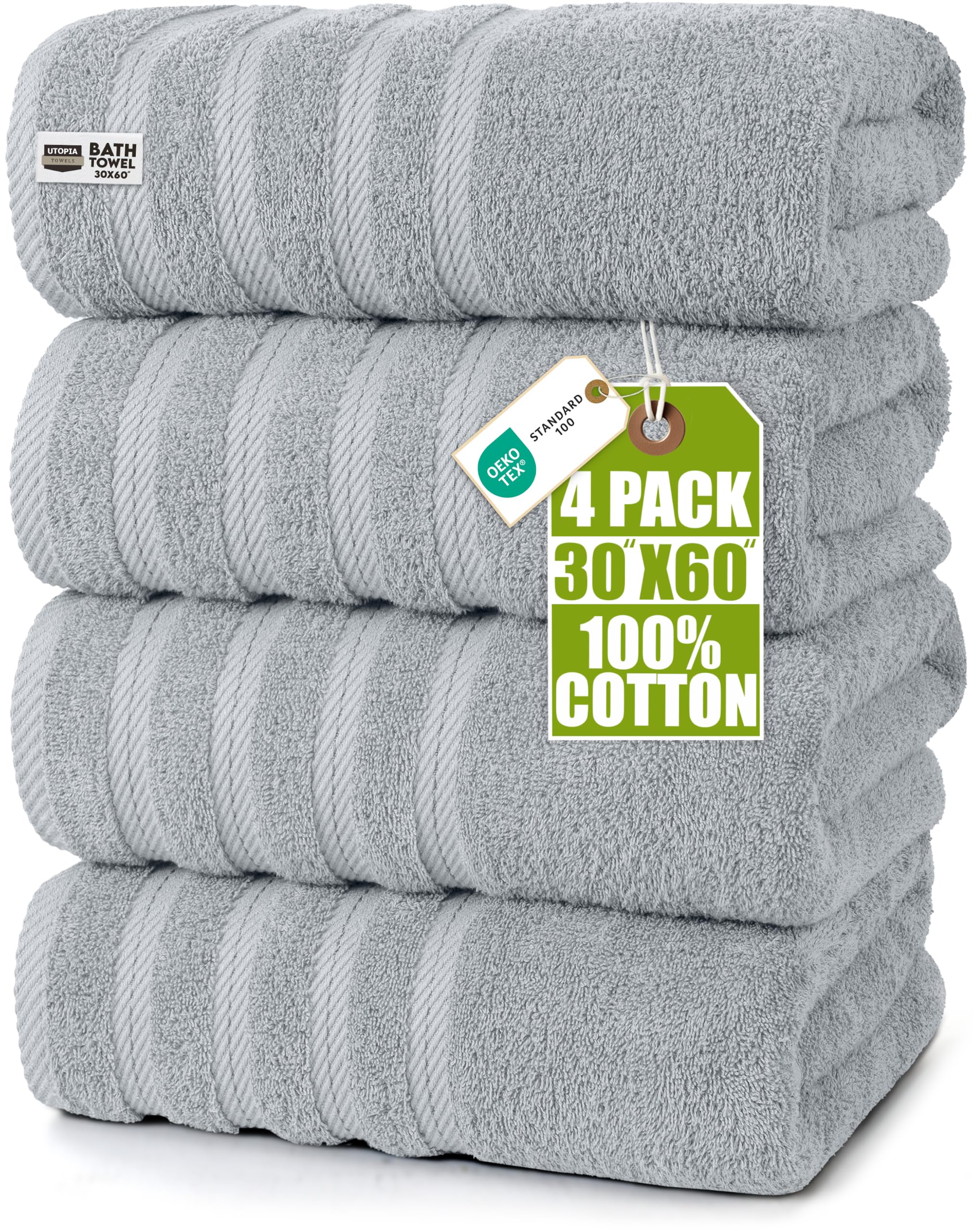 Utopia Towels front pack view showing cool grey towels and value pack benefit