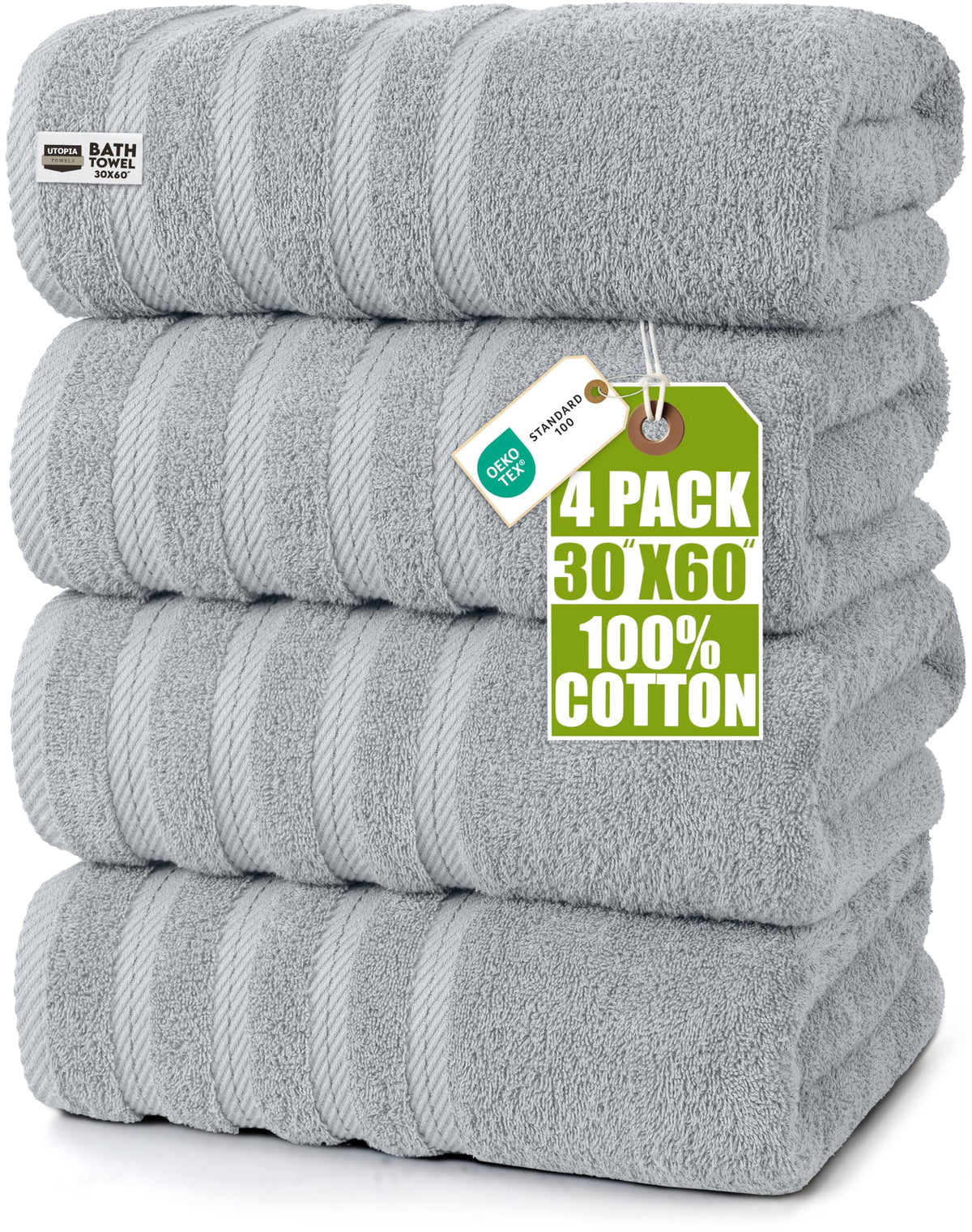 Utopia Towels front pack view showing cool grey towels and value pack benefit