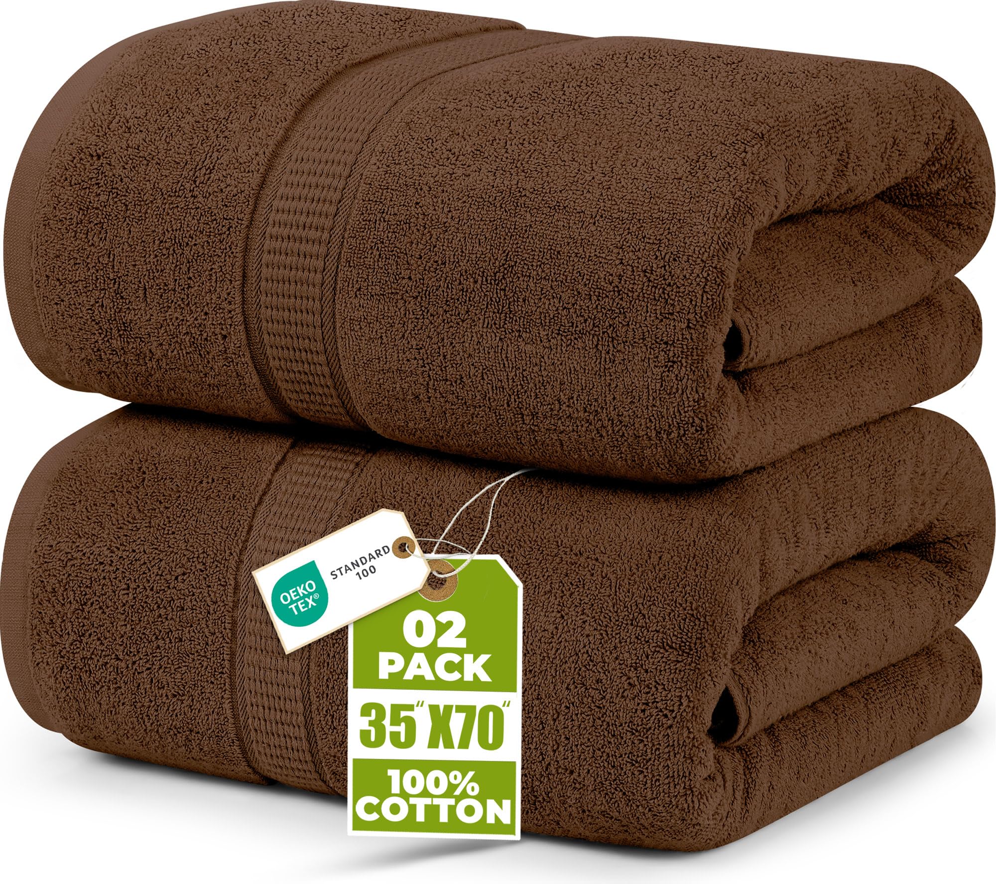 Utopia Towels front packaging showing two dark brown bath sheets for value