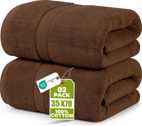 Utopia Towels front packaging showing two dark brown bath sheets for value