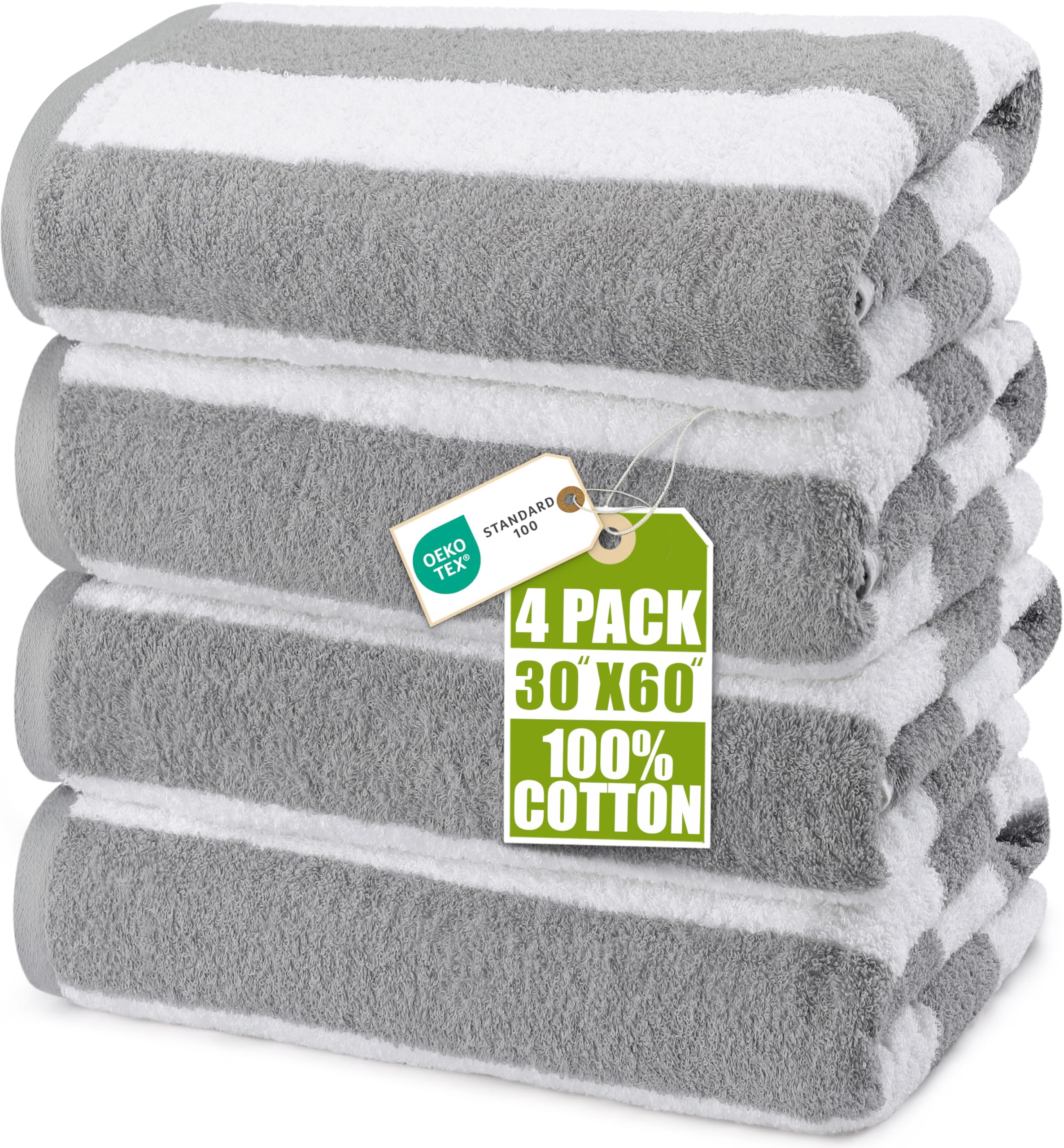 Utopia Towels front view of grey cabana pack showing four towels and convenient set advantage