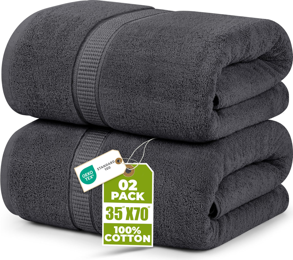 Utopia Towels front packaging showing two grey bath sheets and value