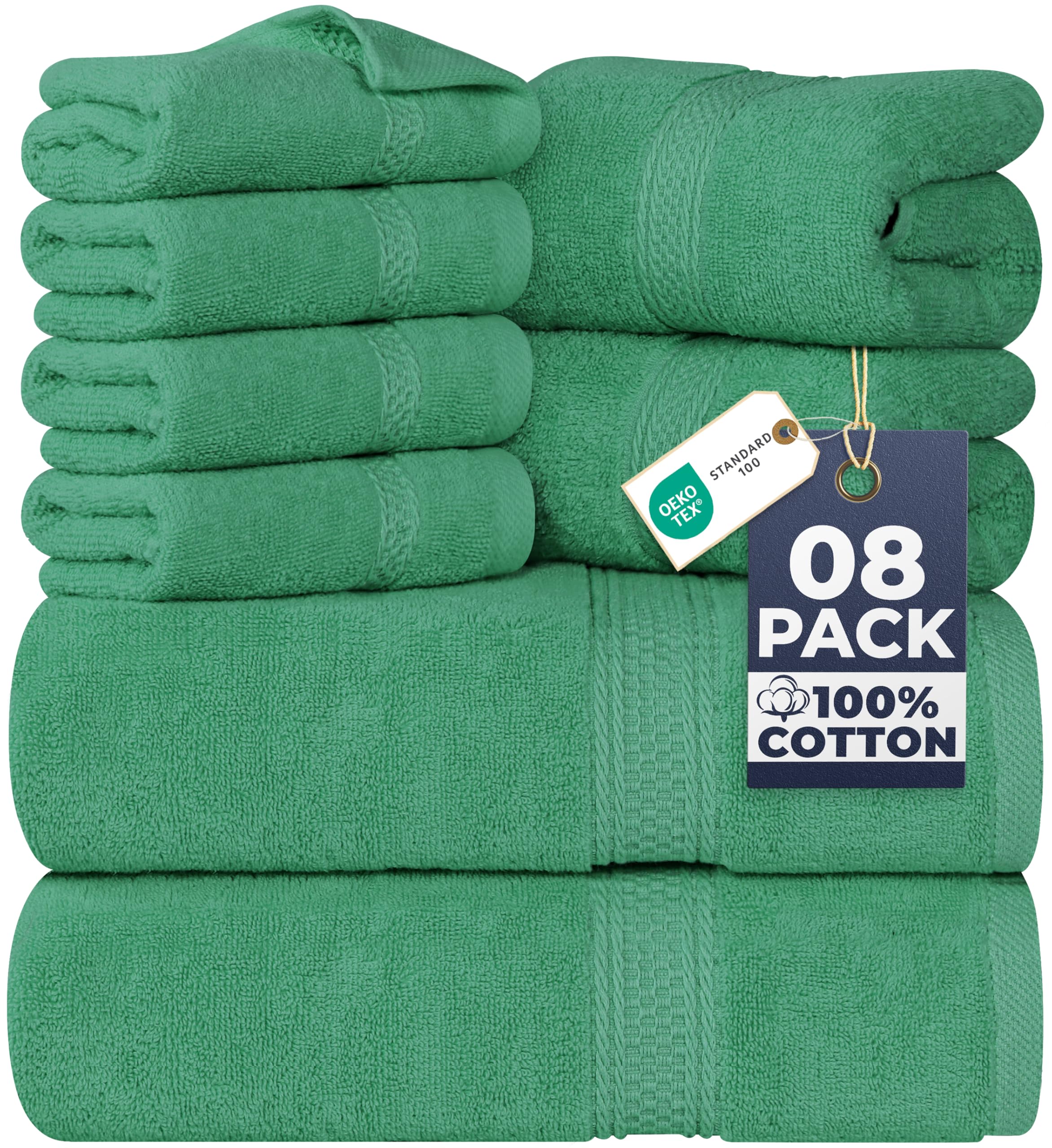 Utopia Towels front packaging showing hunter green set and value benefit