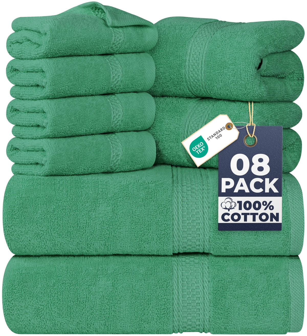 Utopia Towels front packaging showing hunter green set and value benefit