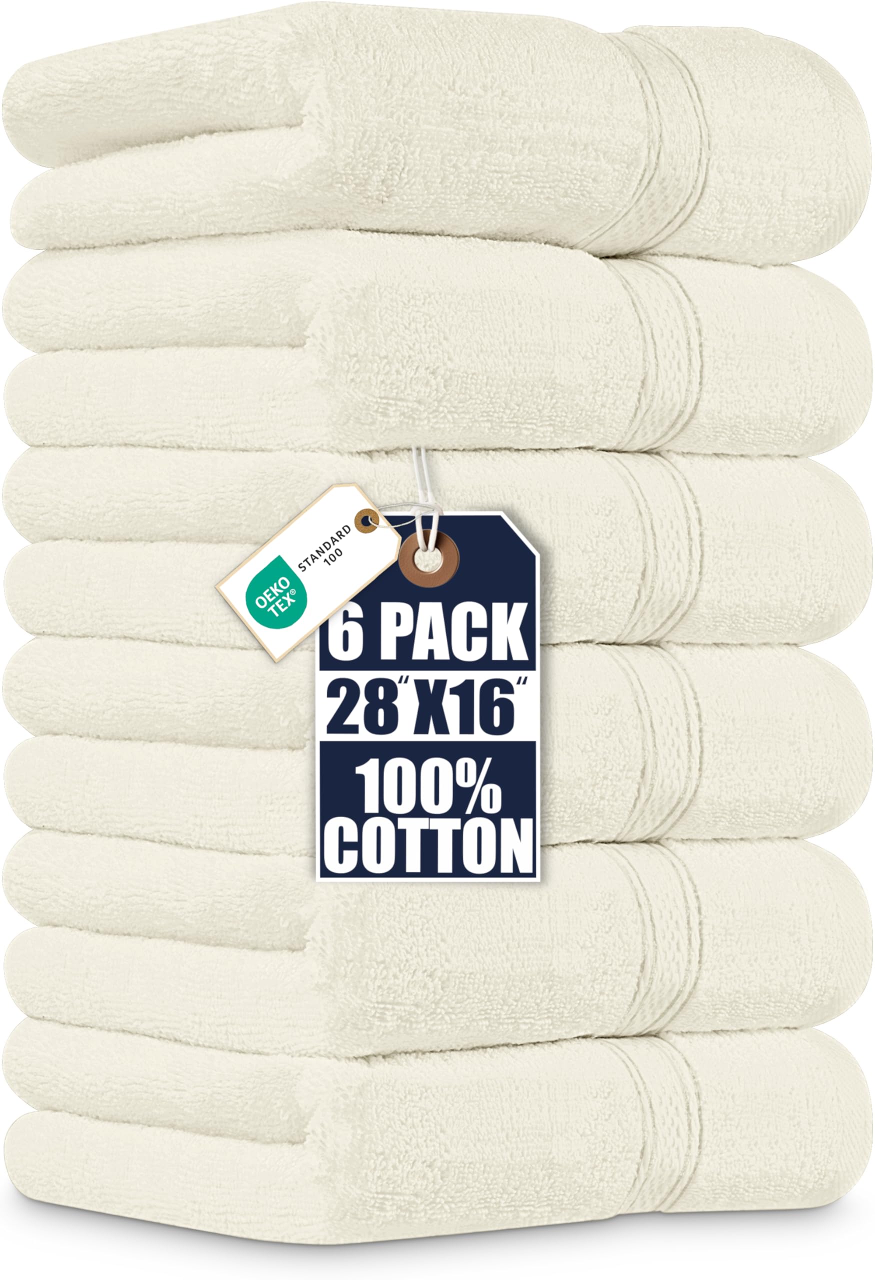 Utopia Towels front packaging showing six ivory towels and set value