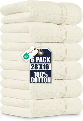 Utopia Towels front packaging showing six ivory towels and set value