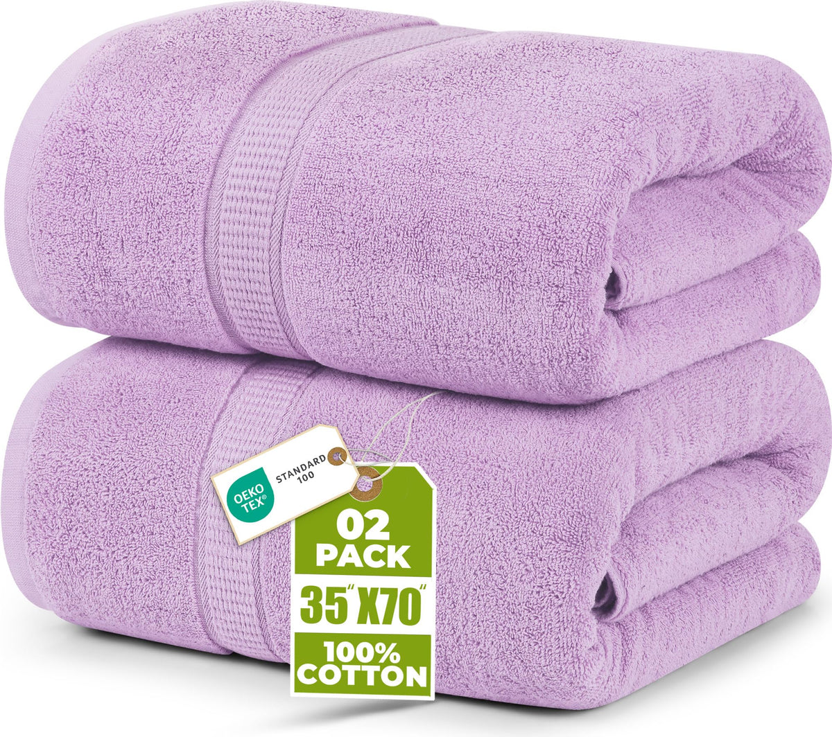 Utopia Towels front view of two lavender jumbo bath sheets, showing full pack benefit