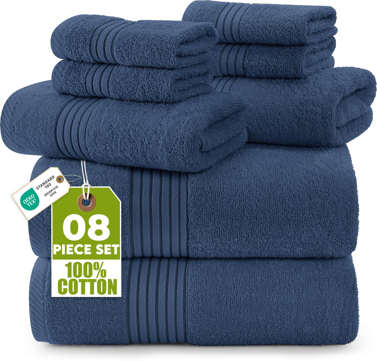 Utopia Towels front packaging showing navy set and complete contents