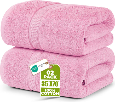 Utopia Towels front view of pink two-pack showing color and packaging benefit