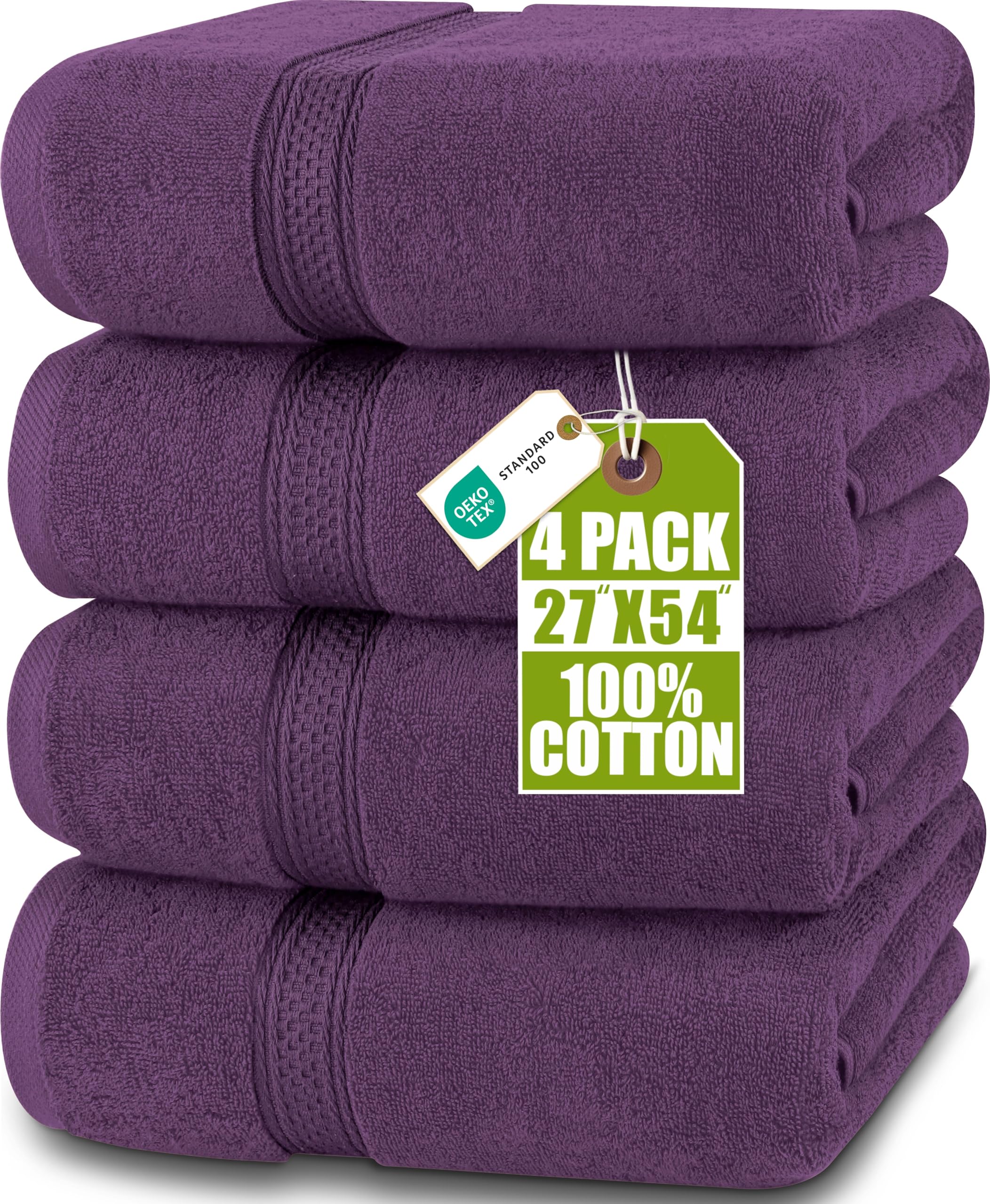 Utopia Towels front packaging showing plum towels and set count, highlights value