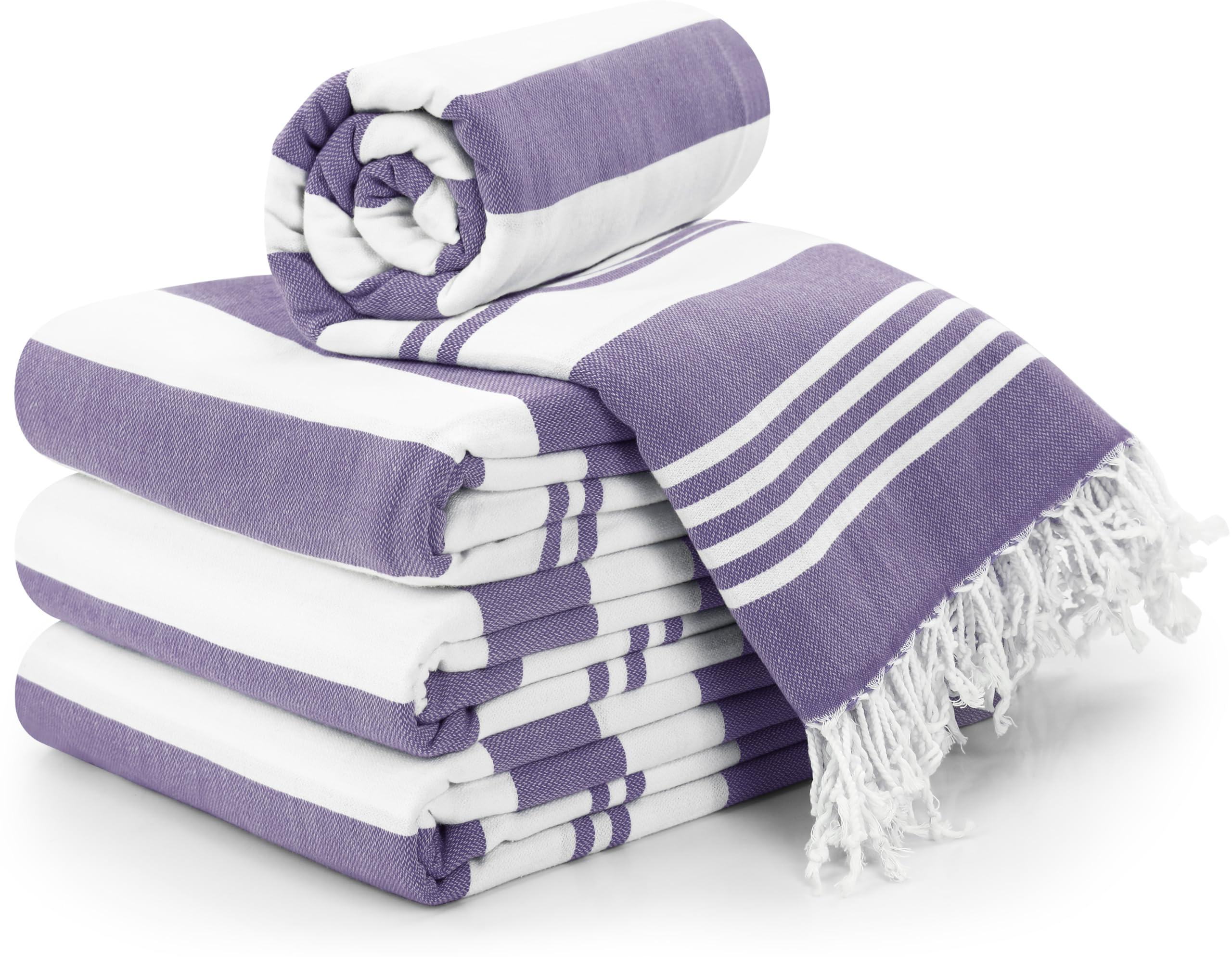Utopia Towels front packaging showing purple 4-pack and benefit of coordinated set