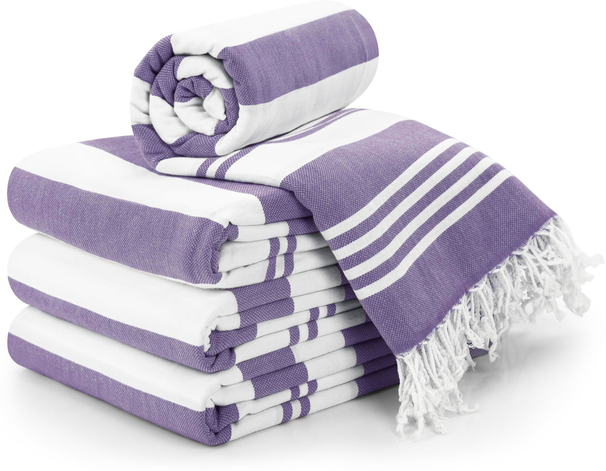 Utopia Towels front packaging showing purple 4-pack and benefit of coordinated set