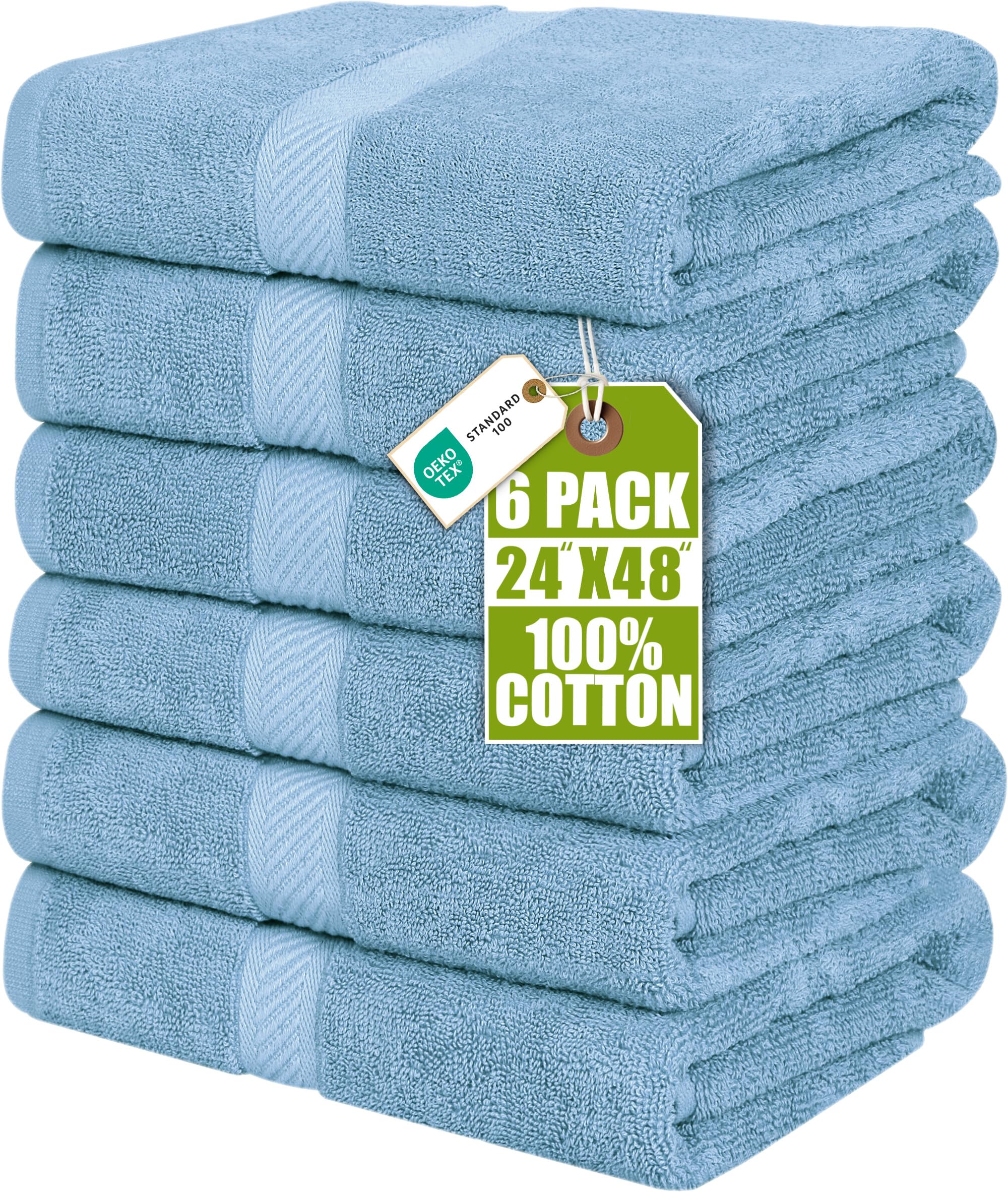 Utopia Towels front pack sky blue showing six towels and practical value