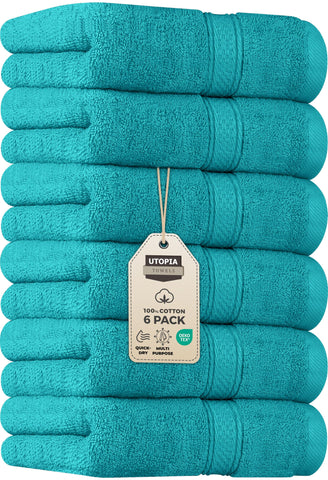 Utopia Towels front packaging showing turquoise six-pack and value