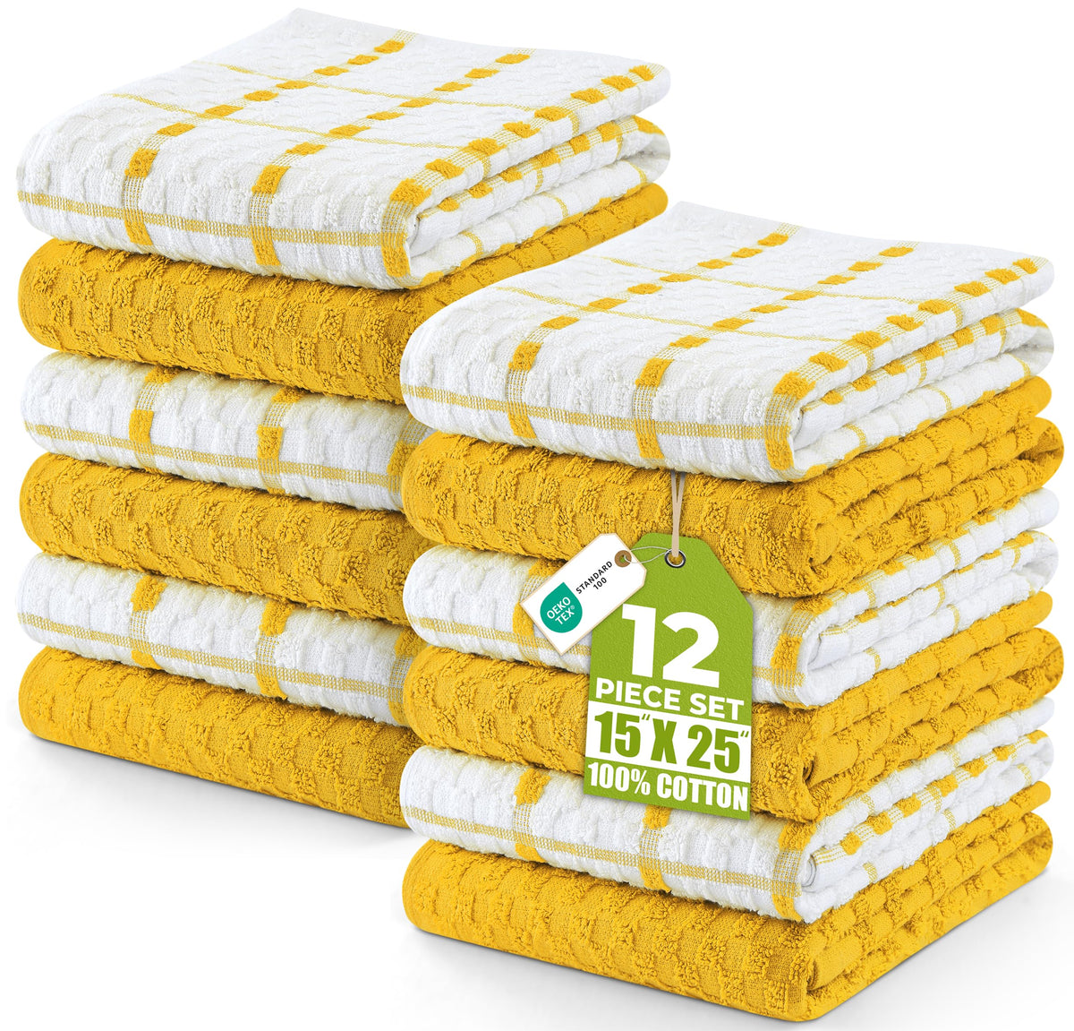 Utopia Towels front-packaging showing 12 yellow towels, highlights value pack