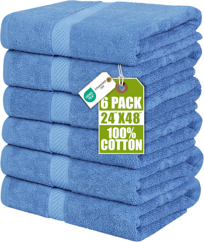 Utopia Towels front view showing pack of six and bright electric blue color for vibrant décor