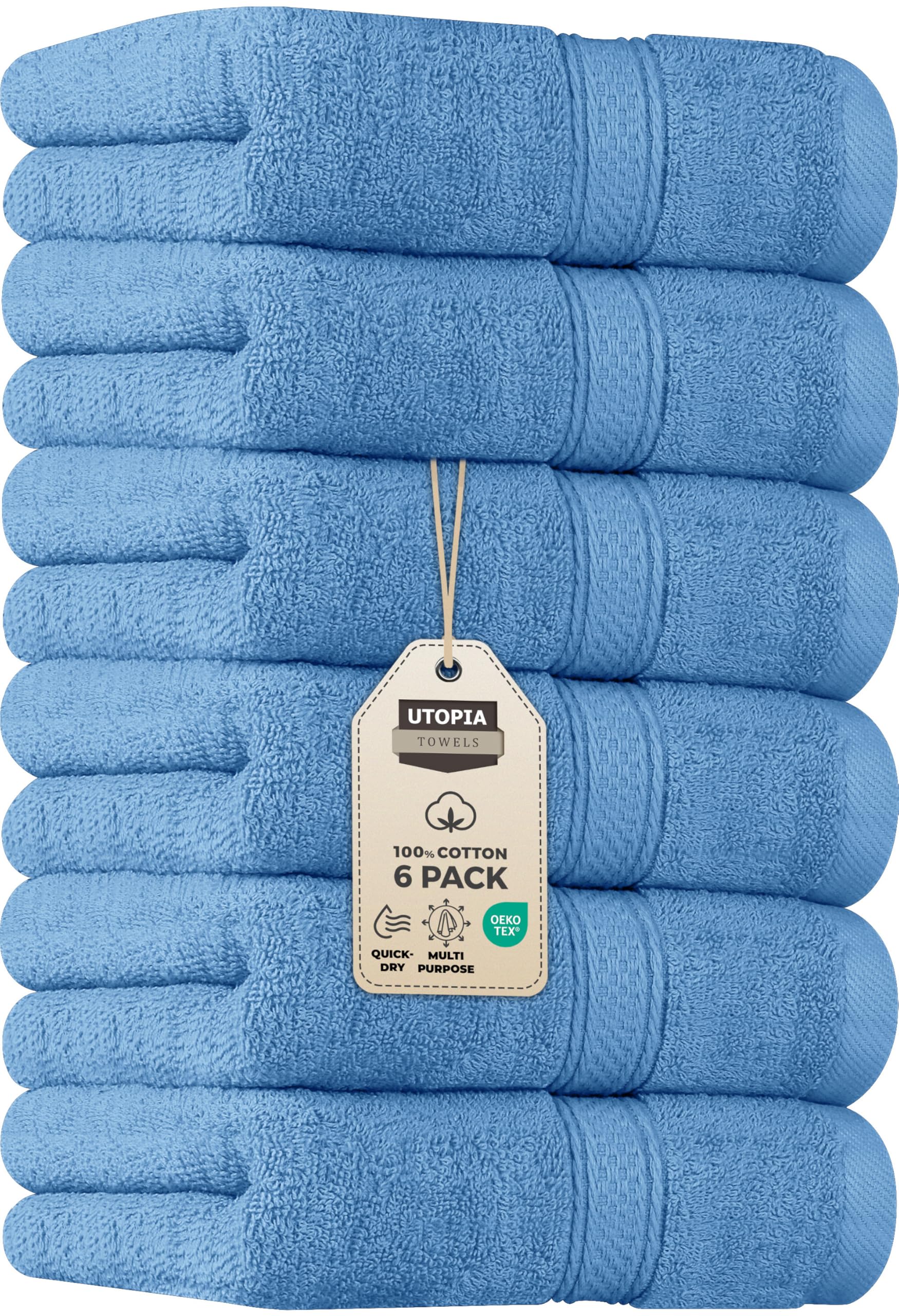 Utopia Towels front stack showing electric blue and neat presentation benefit aesthetic cohesion