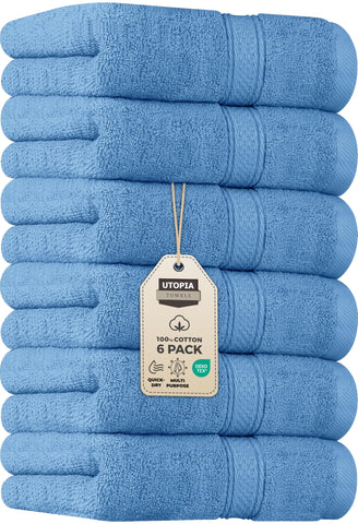 Utopia Towels front stack showing electric blue and neat presentation benefit aesthetic cohesion