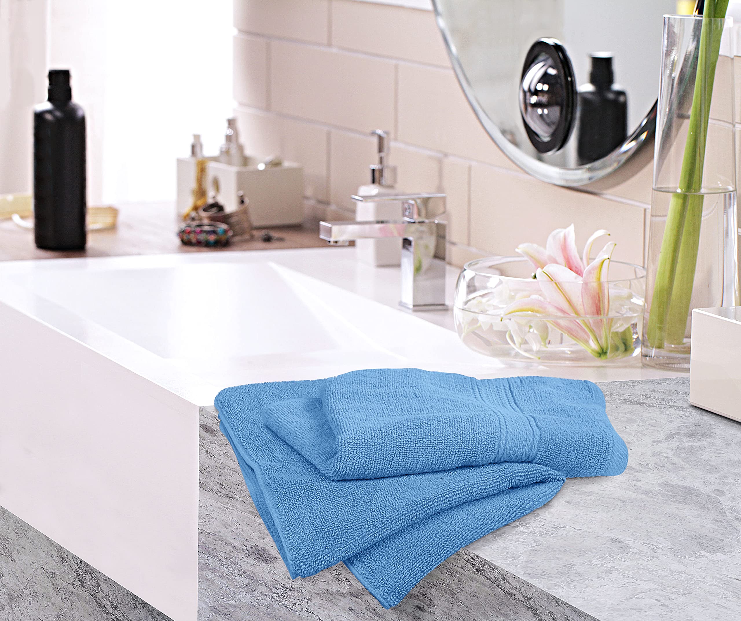 Utopia Towels hanging in a bathroom showing styling and quick accessibility benefit