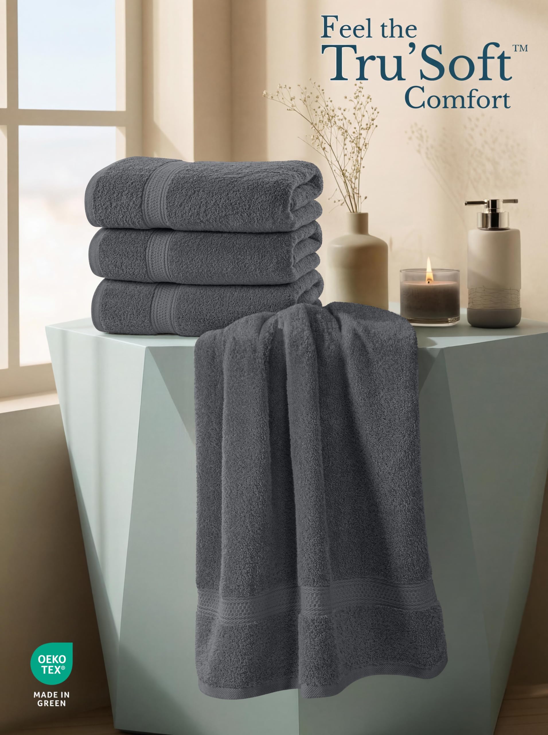 Utopia Towels hanging on rail to show drape and texture