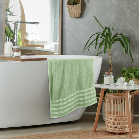 Utopia Towels styled in modern bathroom adding calming sage tone
