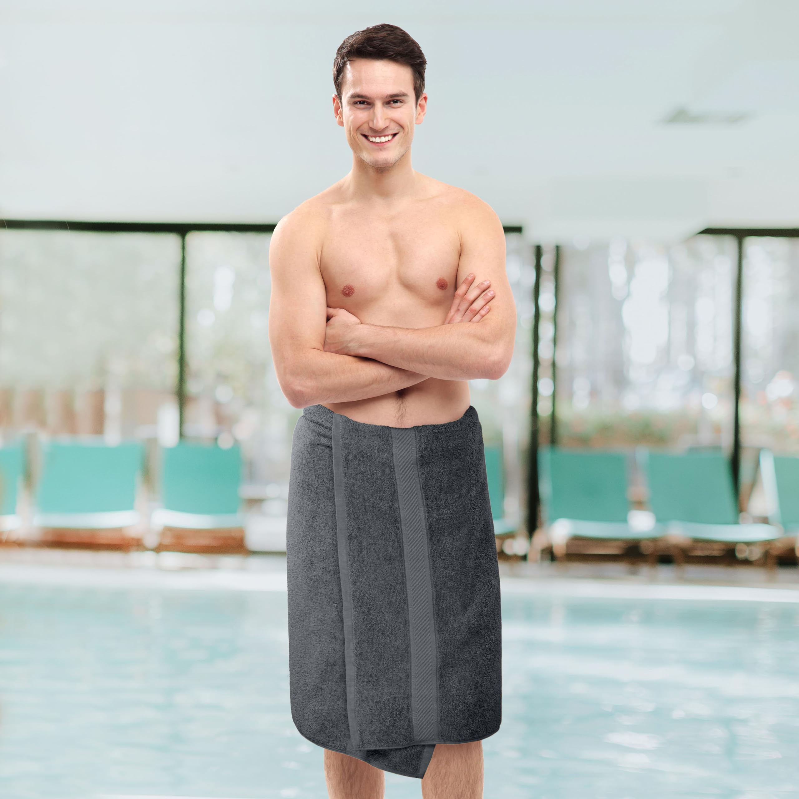 Utopia Towels hanging by shower showing quick-dry and space-saving benefit