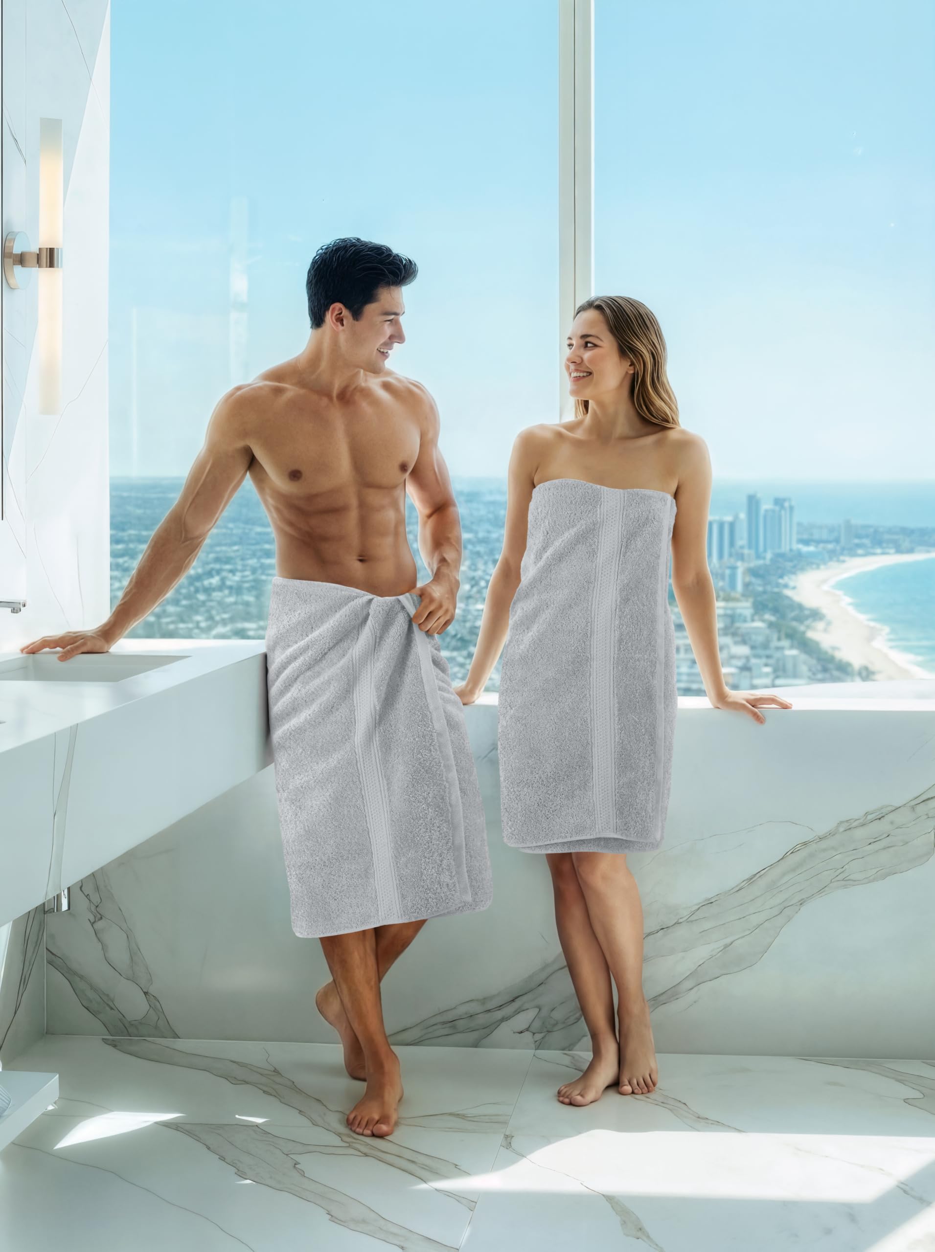 Utopia Towels in use after shower showing efficient water absorption