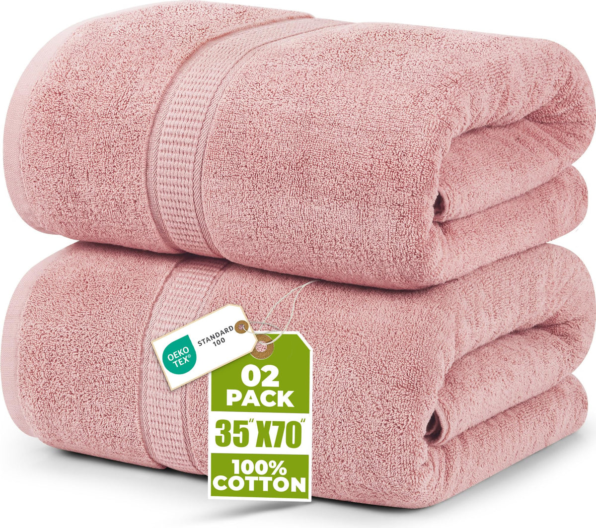 Utopia Towels front pack view showing dusty pink jumbo bath sheets and value pack benefit