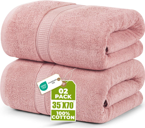 Utopia Towels front pack view showing dusty pink jumbo bath sheets and value pack benefit