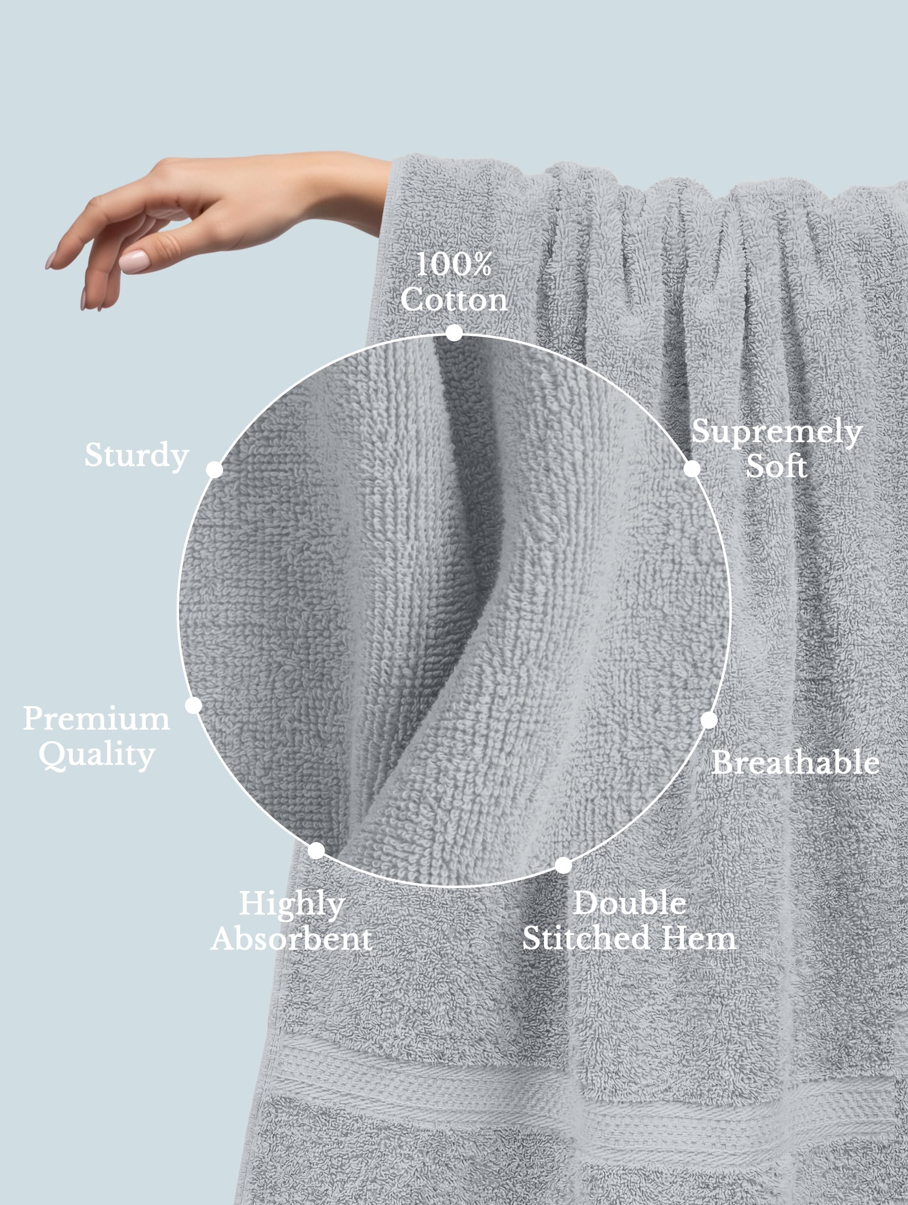 Utopia Towels label and fabric tag showing 100% ring-spun cotton quality
