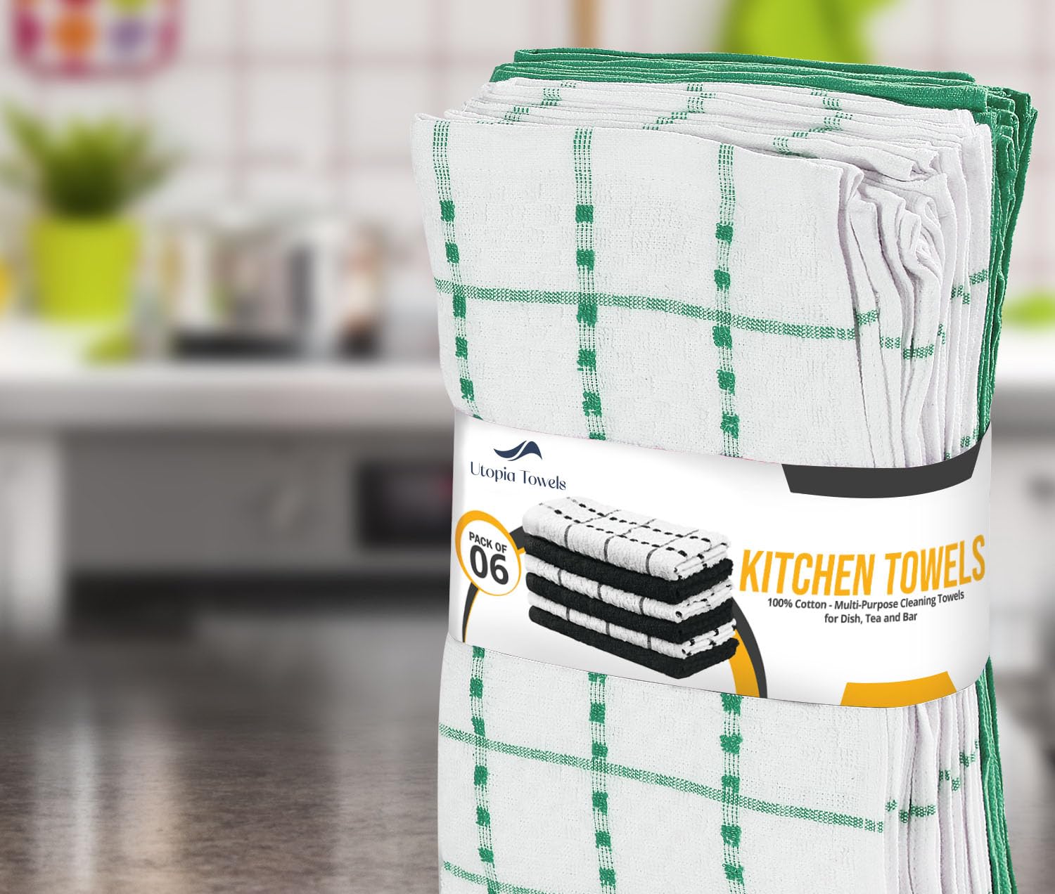 Utopia Towels label and care instructions showing easy-care benefit
