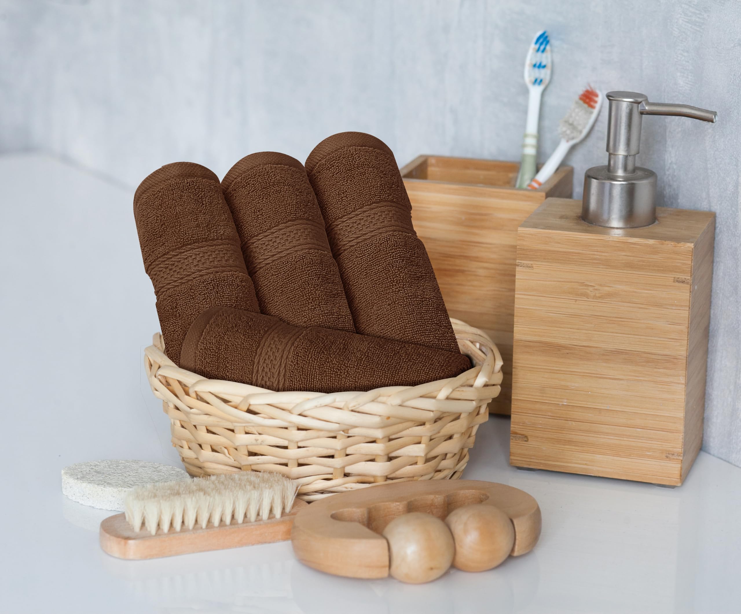 Utopia Towels styled in bathroom setting conveying spa-like comfort