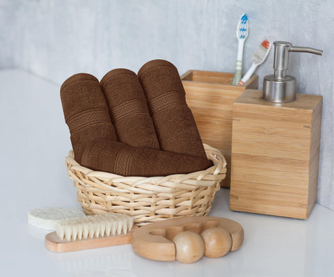 Utopia Towels styled in bathroom setting conveying spa-like comfort