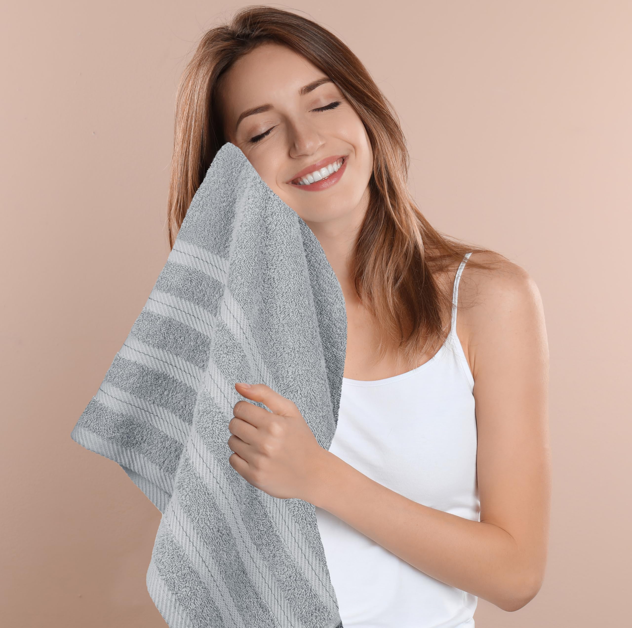 Utopia Towels styled in bathroom with plant showing aesthetic compatibility