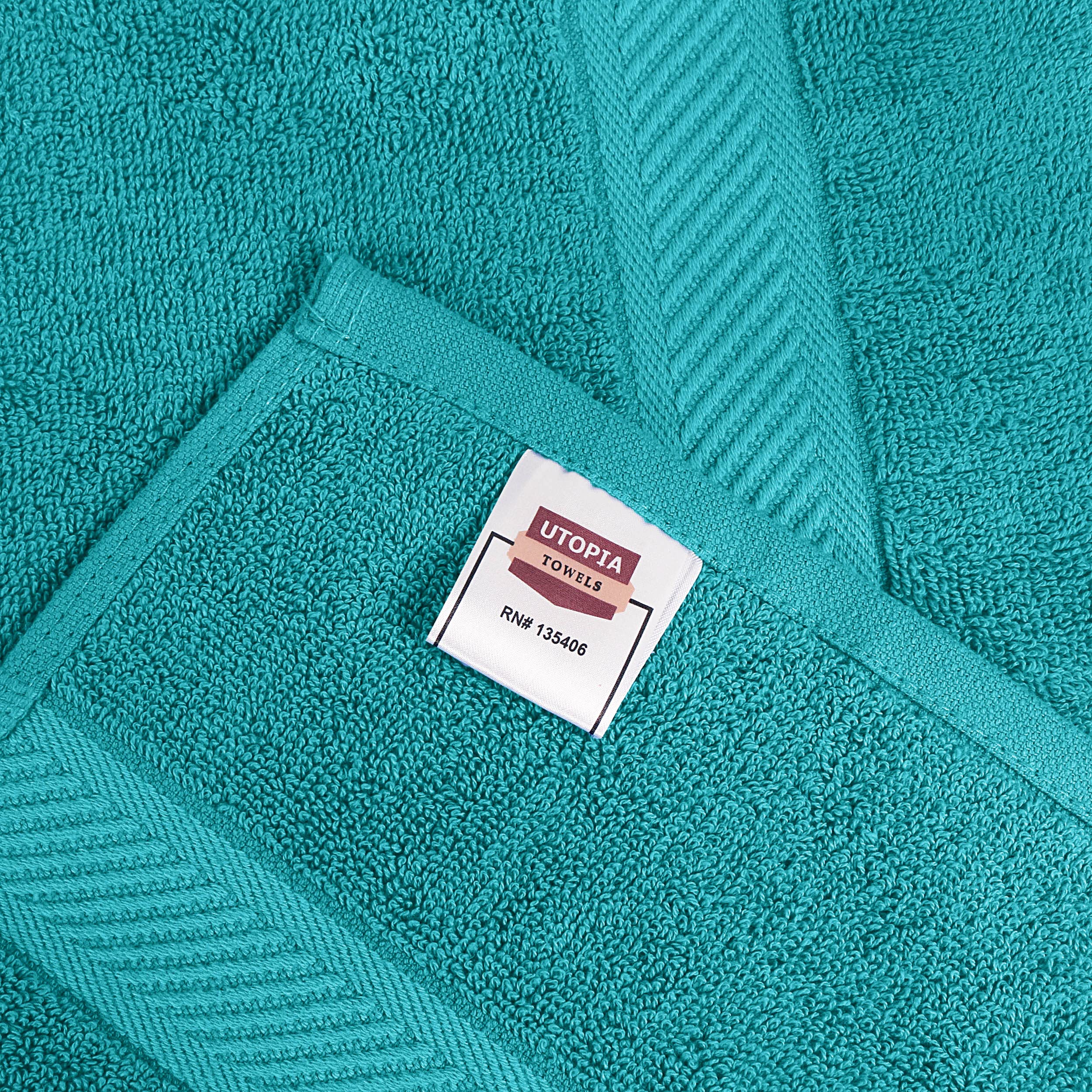 Utopia Towels OEKO-TEX label close-up showing safety tested certification